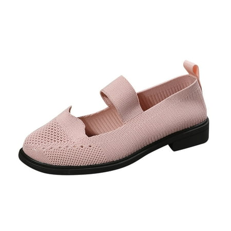 

Women Loafers Casual Womens Shoes Non Slip Mesh Solid Color Slip On Round Toe Breathable Square Heel Work Single Shoes