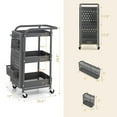 thumbnail image 2 of Gymax 3-Tier Utility Storage Cart Metal Rolling Trolley w/ DIY Pegboard Baskets Grey, 2 of 10