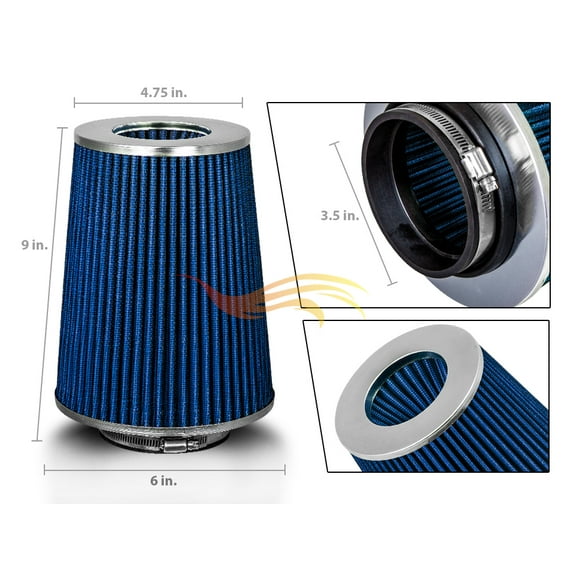BLUE 3.5" 89mm Inlet Truck Air Intake Cone Replacement Quality Dry Air Filter