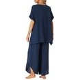 thumbnail image 3 of INSPIRE CHIC Women's Pajamas Casual Short Sleeve Loose Outfit Set Shirt Long Pants 2 Piece Sets M Navy Blue, 3 of 6