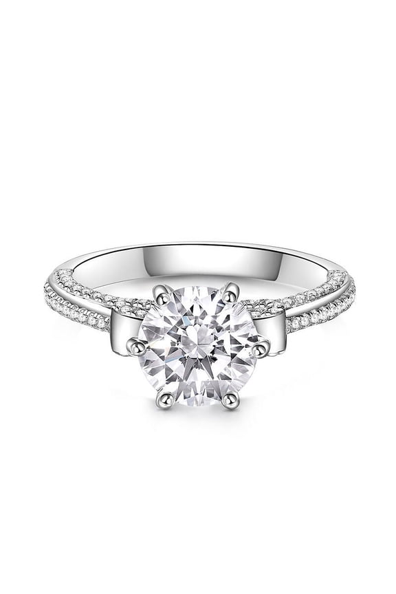 Brilliant 1.6 Ct Round Cut Diamond Ring - 14K White Gold Plated Wedding Anniversary Ring - Bow Tie Diamond Ring for Her - Special Occasion Ring for Women
