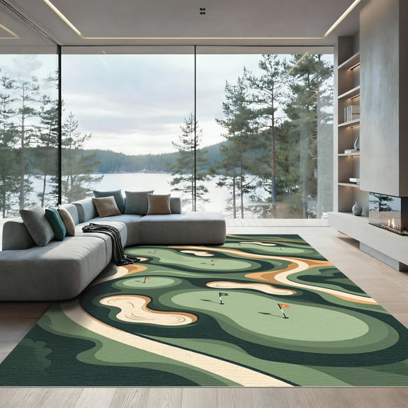 ODIKA 4'x6' Machine Washable Non-Slip Area Rug, Graphic Green High Traffic Rug, Green, 999030