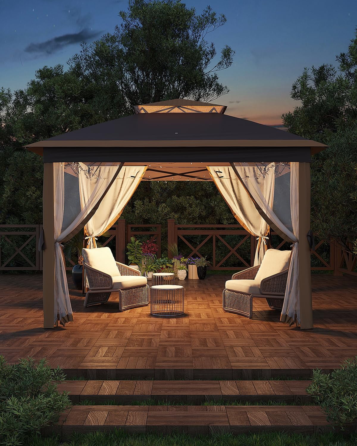 11x11ft Heavy Duty Pop Up Outdoor Gazebo Tent – Double Roof, Mosquito Netting, Water & UV Resistant, Sturdy Metal Frame, Easy Setup – Patio, Garden, Backyard, Deck