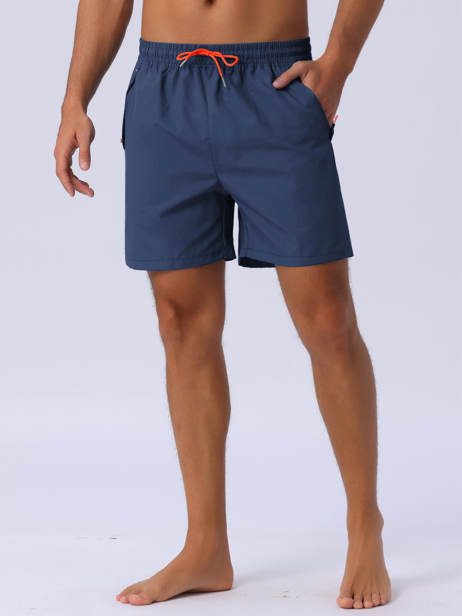 DARING DIVA Men's Elastic Waist Drawstring Mesh Lining Beach Shorts 36 Dark Blue