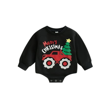 

ZIYIXIN Infant Baby Christmas Jumpsuit Car Christmas Tree/Santa/Letter Print Long Sleeve Round Neck Romper
