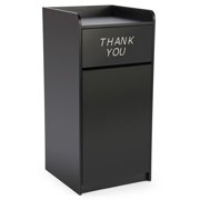 36 Gallon Restaurant Fast Food Trash Bin, Receptacle with Door, Tray Holder (Black Melamine) (LCKDPZTRBK)