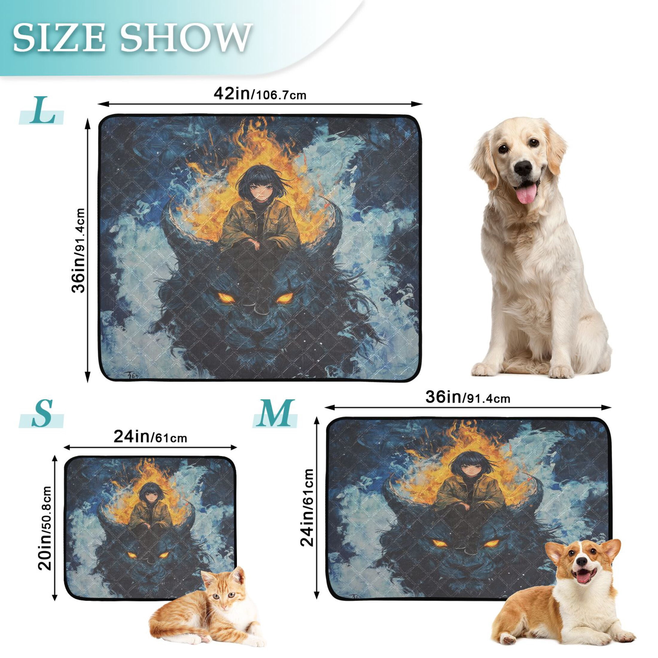 Qxltty A Lass Sitting on Dark Lion Cat litter Pads Pet Set of 3 Diaper Mats Center Anti-leakage Layer Absorbent Soft and Comfortable