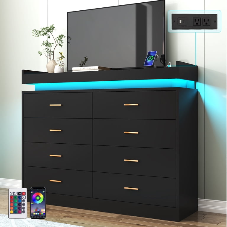 ChVans 8-Drawer Black Dresser with LED Lights photo 6