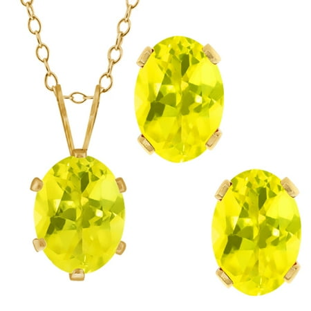 3.50 Ct Oval Canary Mystic Topaz Gold Plated Silver Pendant Earrings Set
