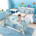 thumbnail image 4 of Manfei Watercolor Underwater Letter H Axolotl Sea Turtle Bedding Comforter Set for Kids Boys and Girls, Nautical Alphabet Print Queen Bedding Sets, Stars Reversible 7-Piece, 4 of 6