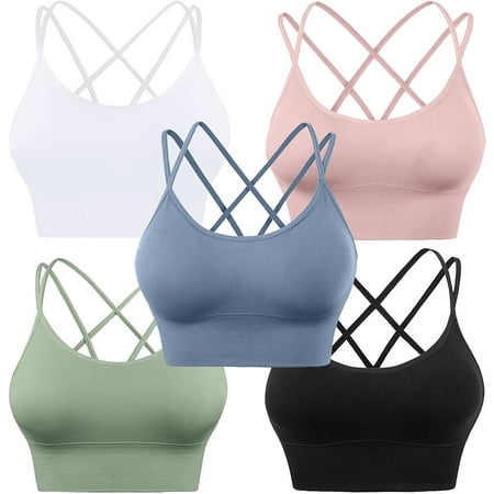 

QWZNDZGR Cross Back Sport Bras Padded Strappy Criss Cross Cropped Bras for Yoga Workout Fitness Low Impact