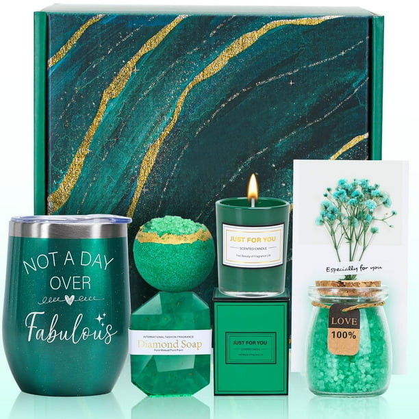 Cesta de regalo de spa verde esmeralda curada para mamá y esposa
