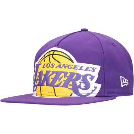 Men s New Era Purple Los Angeles Lakers Oversized Puff Print Logo Golfer Snapback Hat