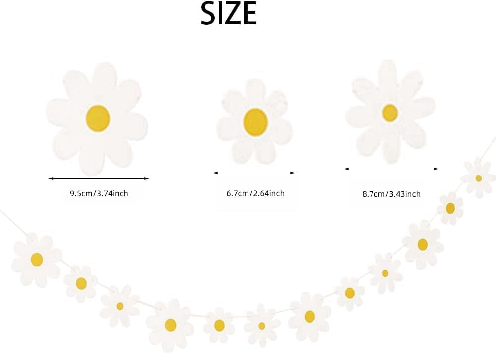 4 Packs Daisy Banner Garland Groovy Hippie Boho Birthday Decor Party Decoration Spring Flower Hanging Paper Cutouts for Girl Supplies
