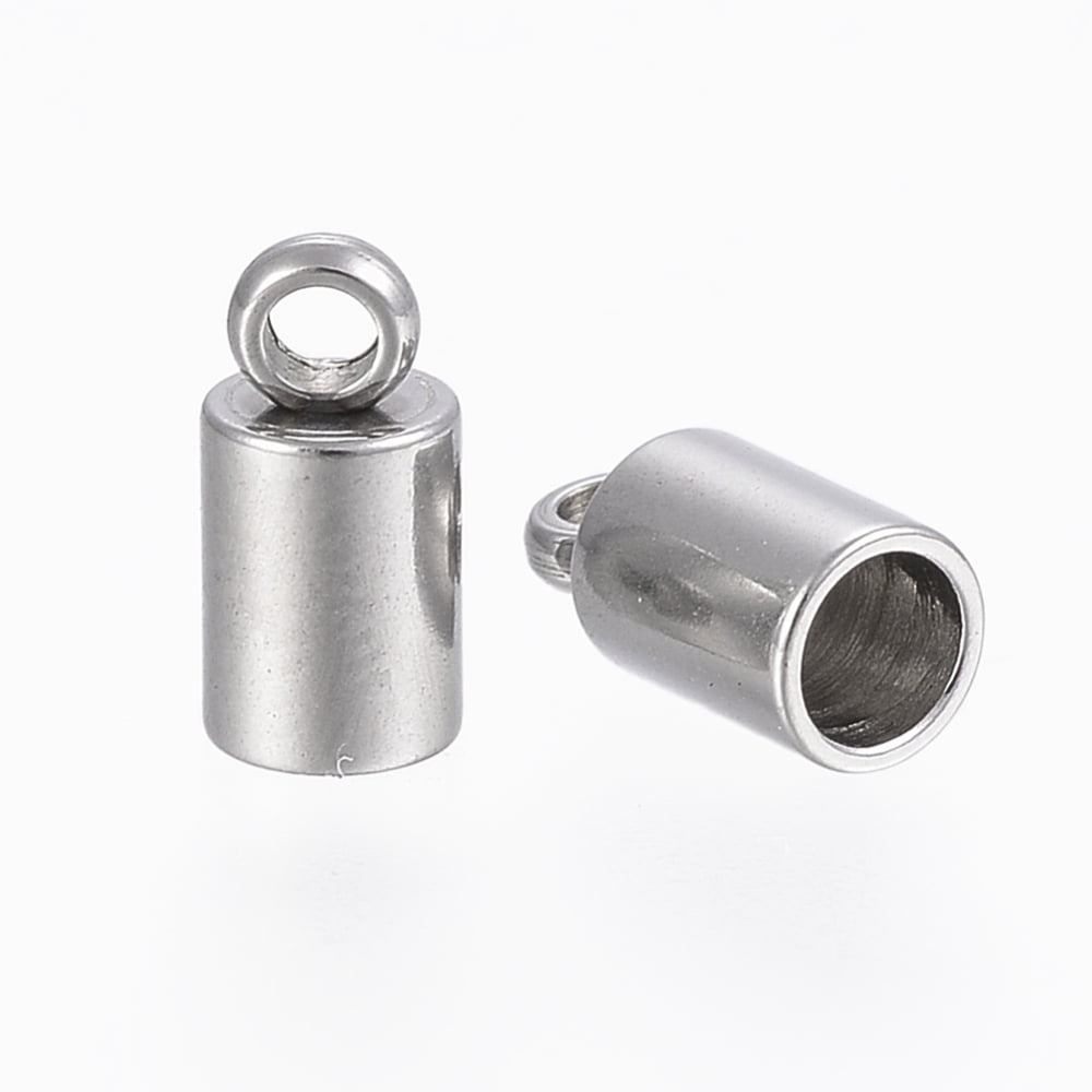 200pcs Tarnish Resistant 201 Stainless Steel Cord Ends End Caps Column Stainless Steel color 8x4mm Hole: 1.5mm Inner Diameter: 3mm