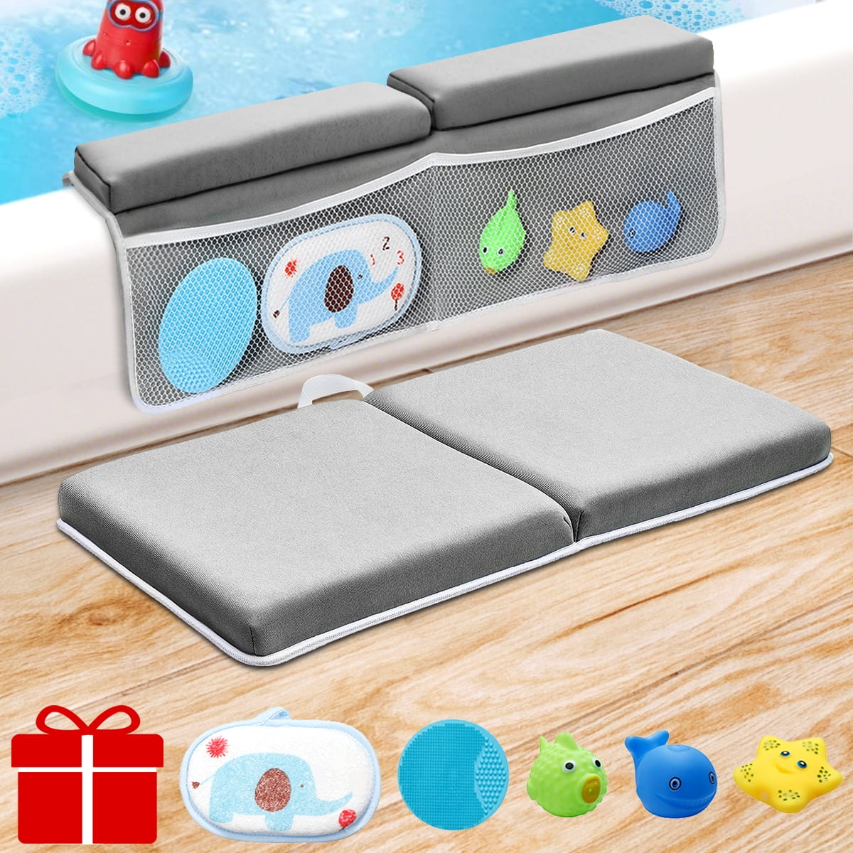 Bath Kneeler with Elbow Rest Pad Set, 1.5 inch Thick Non-Slip Bathing Kneeling Mat Cushion Quick ...