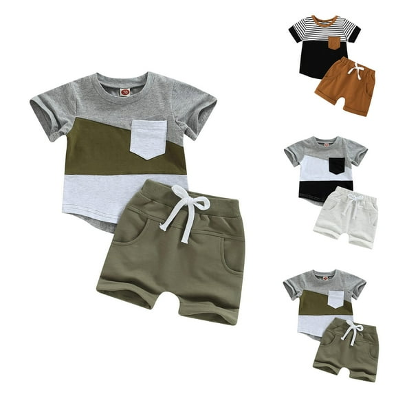 Ketyyh-chn99 Toddler Boys Birthday Outfit Set 2025 Baby Boy Girls Toddler Summer Outfit Waffle Striped Short Sleeve T-shirt Waist Shorts 2 Piece Short Set Size for 6-12 Months,Grey