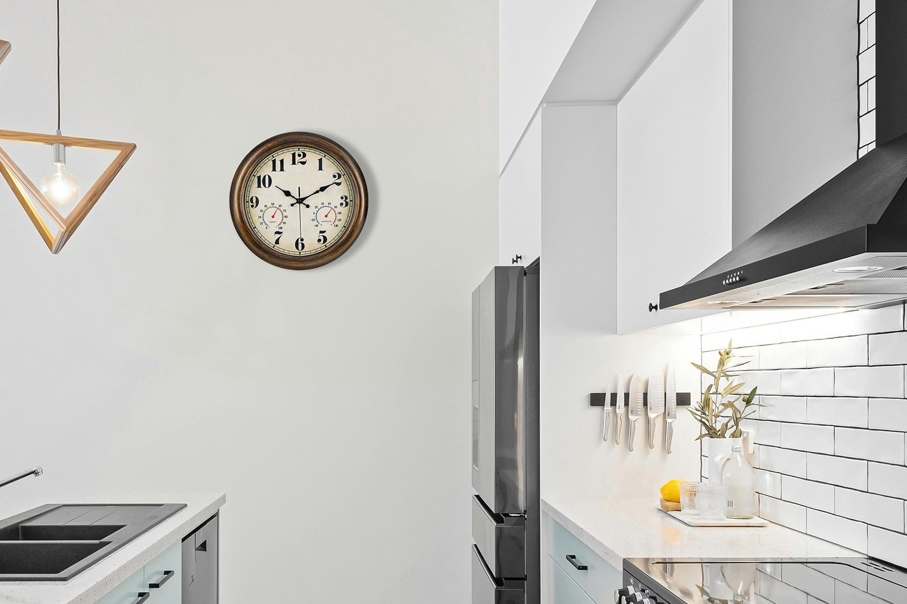 13 Inch Retro Wall Clock,Indoor and Outdoor,Quartz,Analog,Waterproof,Thermometer,Bronze