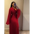 thumbnail image 2 of AURA Women Plus Size V Neck Bodycon Long Dress Elegant Long Sleeve Solid Color Dress, 2 of 5
