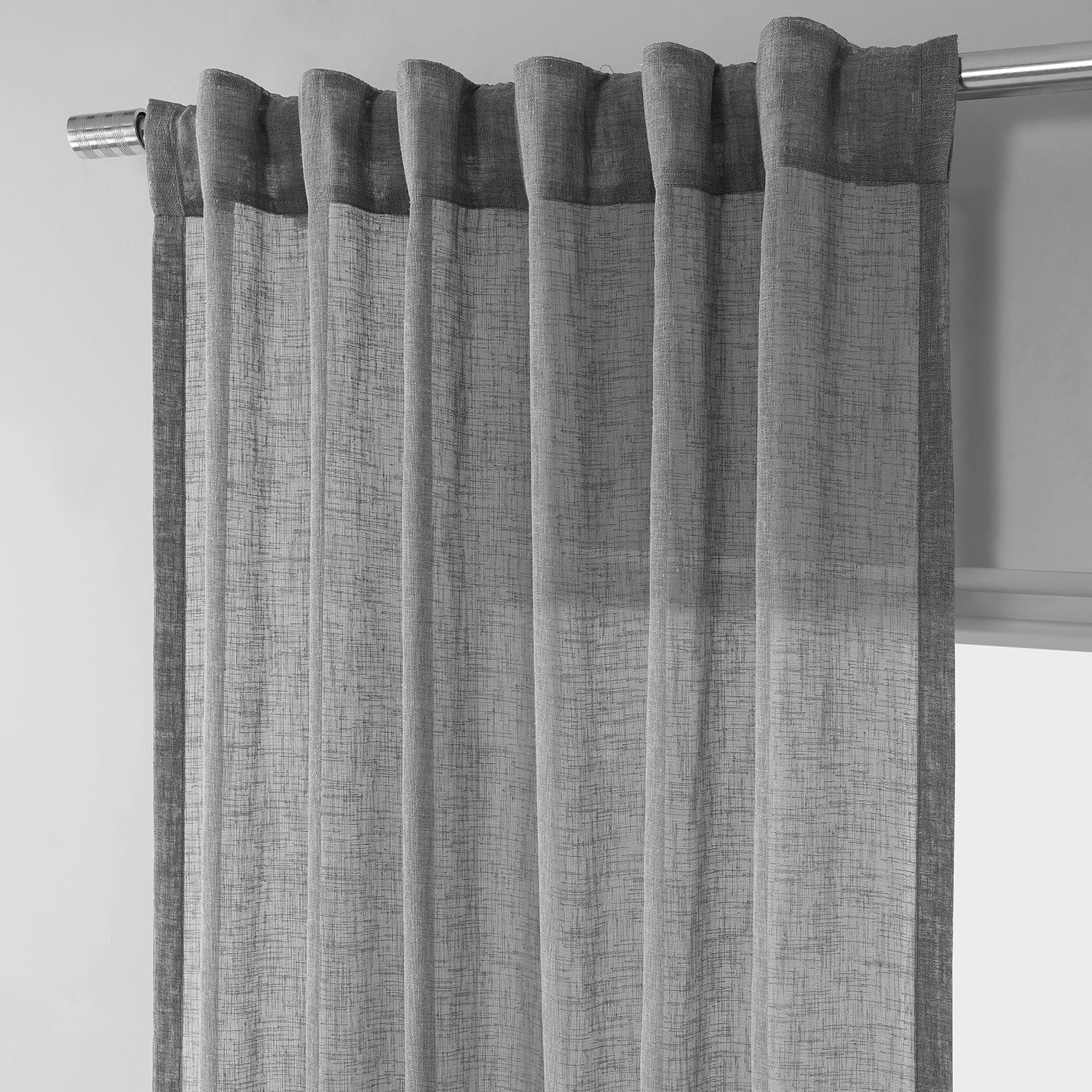 Gravel Grey Solid Faux Linen Sheer Curtain (1 Panel), Gravel Grey, 50W X 120L