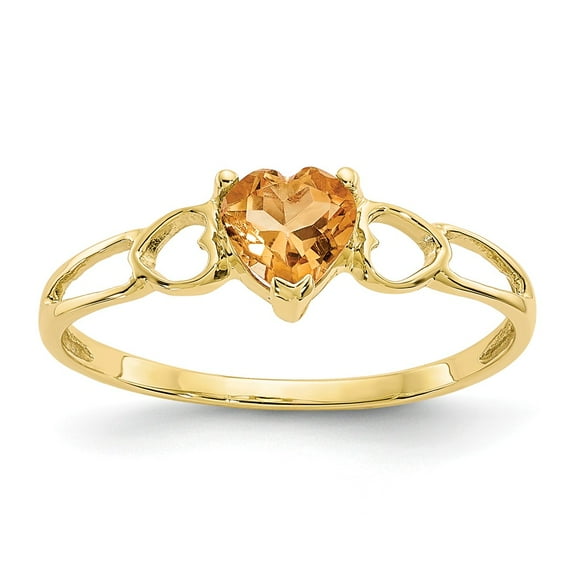 10K Yellow Gold Ring Band with Stones (11) November Citrine Heart