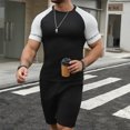thumbnail image 3 of VBTAPA Mens Muscle Workout Sets Raglan Short Sleeve T Shirt and Shorts Set Color Block 2 Piece Casual Sports Outfits Fashion Summer Tracksuit Black XL, 3 of 7