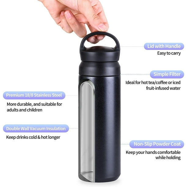 Termo De Acero Inoxidable 18 Oz - Botella Aislada Al Vacío, Mantiene Frío O Calor Por Horas