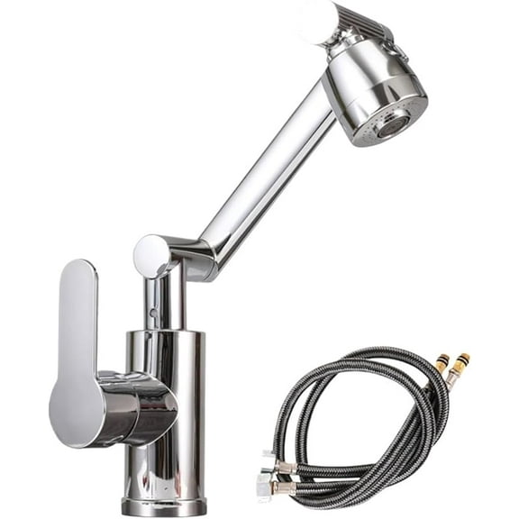 YUNMEIYI Bathroom Faucet 1080°Rotatable, Water Tap with 2 Water Outlet Modes, Single Hole Single Handle, Mechanical Arm Swivel Faucet for Bathroom Kitchen Sink