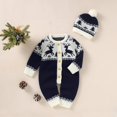thumbnail image 3 of Newborn Baby Girls Boys Christmas Jumpsuit Deer Button Sweater Romper My First Christmas 2PCS Clothes Set, 3 of 7
