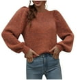 thumbnail image 1 of Hauts pour Femmes à Manches Longues Femmes Mode Décontractée Manches Lanterne Chandail Uni Tricoté à Manches Longues à Col Rond Hauts, 1 of 7