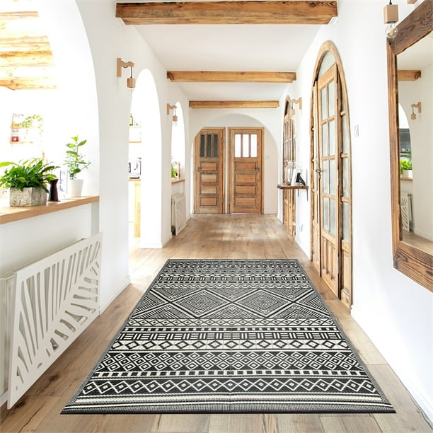 Outdoor Reversible Area Rug 8x10 Texas Black White