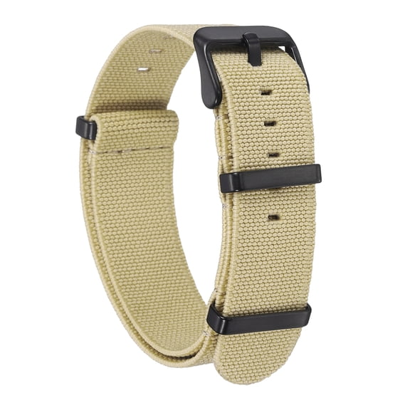 Uxcell Elastic Nylon Watch Band 20mm One-Piece French Watch Strap Waterproof Replacement Wristwatch Strap with Black Buckle for Men Women, Khaki