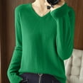 thumbnail image 2 of Womens Long Sleeve Tops Casual V Neck Loose Pullover Knitted Shirt Solid Color Warm Cozy Lightweight Wool Sweater (Green 2XL), 2 of 3