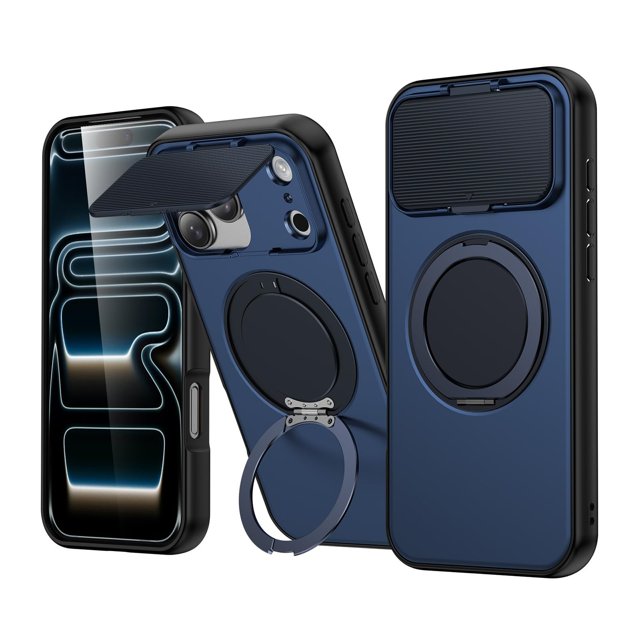 Case for iPhone 17 Pro Max/17 Pro/17 Air/17, Shockproof Magnetic Case with Ring Stand Lens Protection Cover