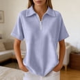 thumbnail image 3 of Polo Shirts for Women with Zip Collared Short Sleeve Waffle Solid Casual Womens Summer Tops Dress Shirts, 3 of 5