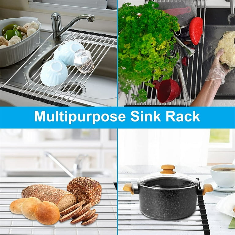 1pc Expandable Roll Up Dish Rack Over The Sink Rolling Up Dish