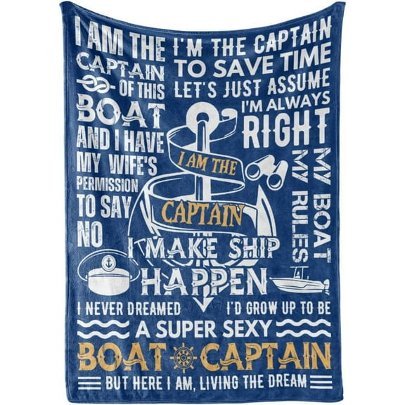 Boating Captain Gifts Blanket, Flannel Throw Blanket for Men, Funny Unique Birthday for Him
