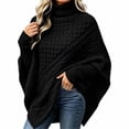 thumbnail image 2 of Women's Cable Knit Poncho Sweater Turtleneck Long Sleeve Loose Fit Casual Pullover Top, 2 of 6