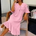 thumbnail image 4 of Gytharion Nightgowns for Women Plus Size Cute Solid Bow V-Neck Sleepdress Loose Comfy Short Sleeve Pullover Sleepwear Flowy Ruffled Hem Long Nightdress, 4 of 6