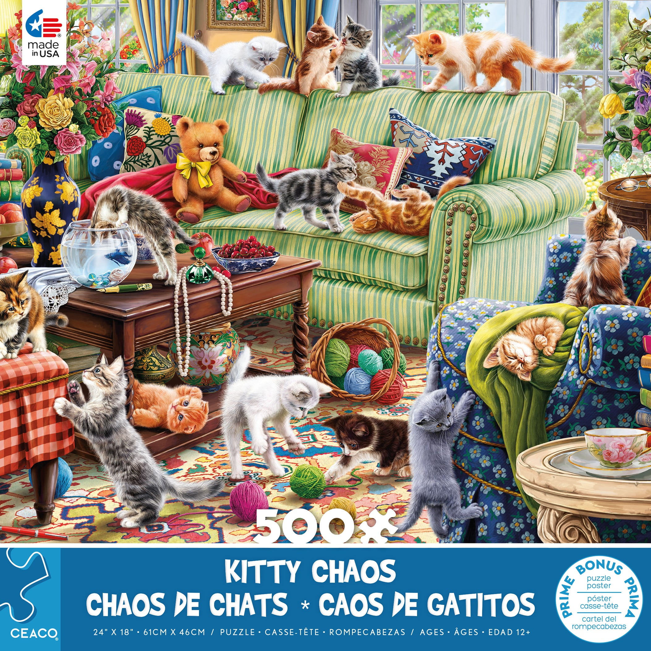Ceaco Kitty Chaos (Image World) Sarah Wong 500 Piece Interlocking Jigsaw Puzzle