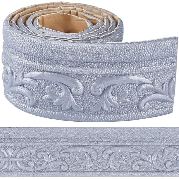 Moldura de espuma flexible 3D autoadhesiva plateada de 82 x 3 pulgadas, borde decorativo adhesivo para zócalo, borde de pared, líneas de zócalo.