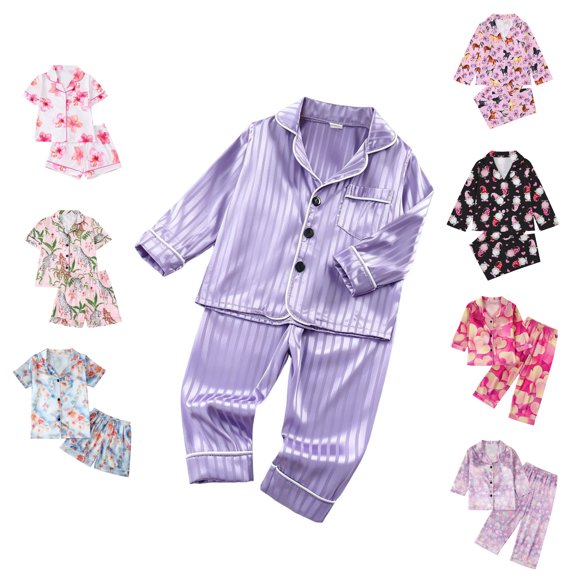 Rvasteizo Toddler Summer Outfits Floral Print Silk Like Long Sleeve 2 Piece Set for Boys Girls 12 Months to 8 Years