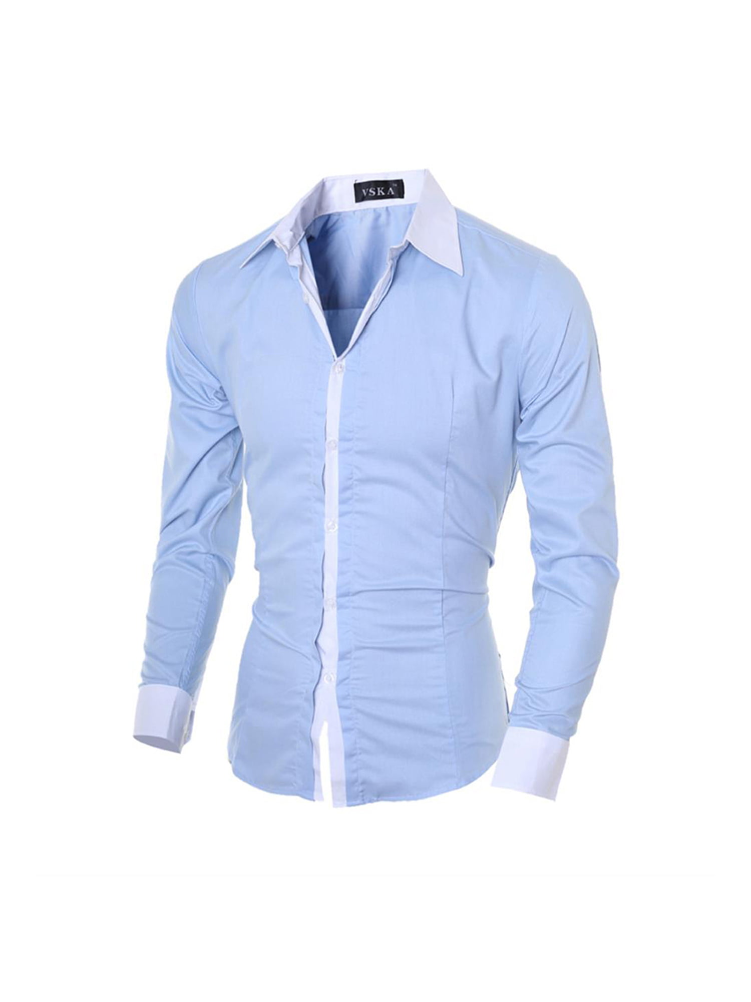 Oceaan winnaar dramatisch FEIMEN Mens Lapel Long Sleeve Button Dress Shirts Slim Casual Work Tops  Blue M - Walmart.com