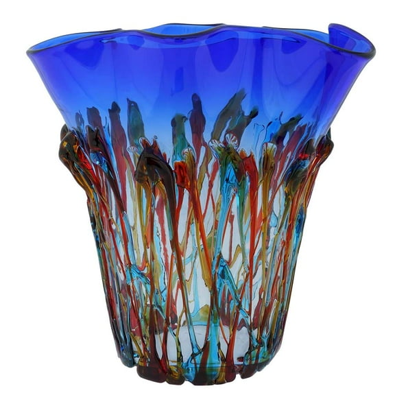 GlassOfVenice Murano Glass Oceanos Abstract Art Vase - Blue Red