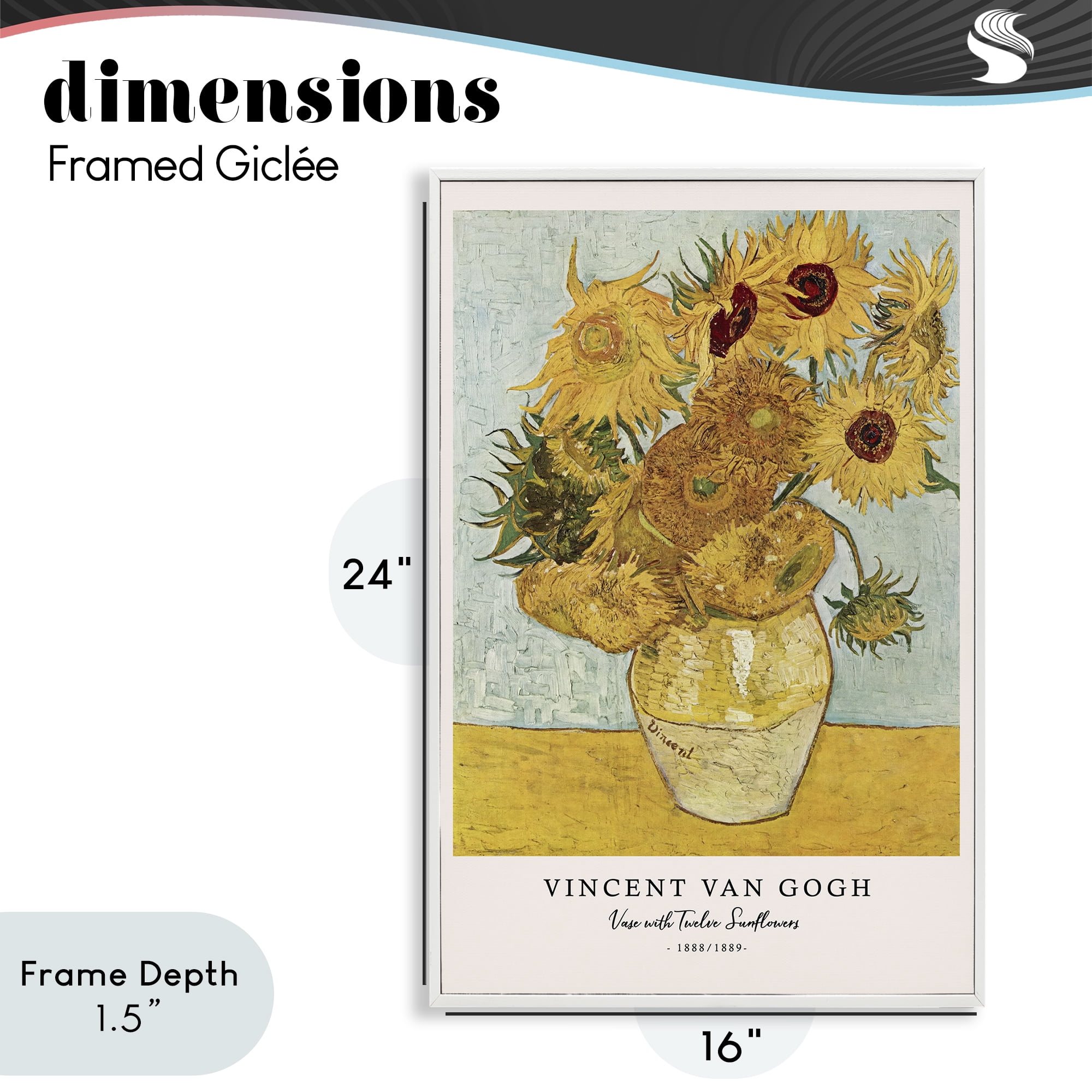 Stupell Industries Classic Vase with Twelve Sunflowers White Framed Giclee Art, design by Vintage Hustle