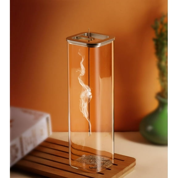 Romansol Glass Incense Burner and Holder, with Removable Glass Ash Collector, Home Decor Yoga, Clear