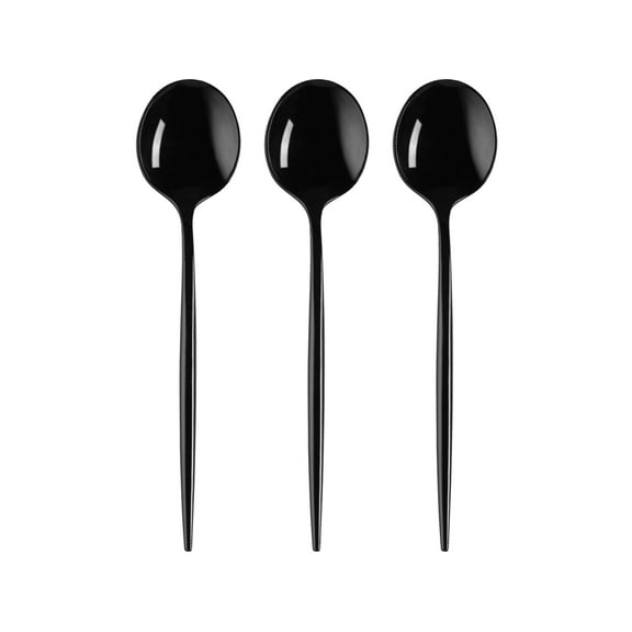 Smarty 7" Solid Black Moderno Disposable Plastic Dessert Spoons 480ct