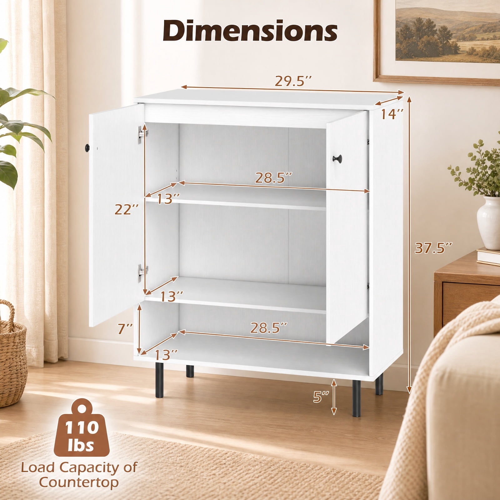 Furnibear 2-Door Sideboard Buffet Cabinet Kitchen with Adjustable Shelf for Kitchen Dining Living Room Buffet Storage Server, White
