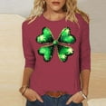 thumbnail image 1 of Elvqul Shirts T - pour Femmes Imprimé Mode Col Rond T-Shirts Manches 3/4 Grande Taille Fête de la Saint-Patrick Hauts pour Femmes Vert, 1 of 5