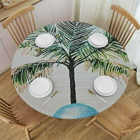 

SHERONV Palm Tree Round Table Cover Stain Resistant and Washable Perfect for Indoor/Outdoor Use - Kitchen Dining Wedding Parties 100% Polyester Fiber Home Kitchen Outdoor Decoration for